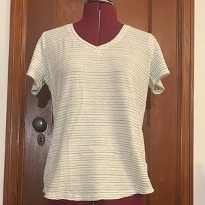 Kuhl Off-White Blue Striped Short Sleeve V-neck Tee